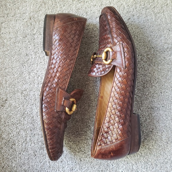 Sesto Meucci Brown Woven Loafers with Gold Accents - Picture 3 of 10
